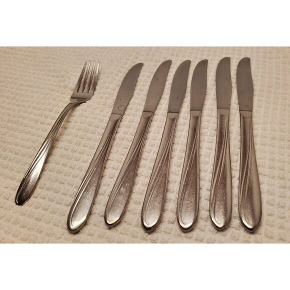 Capri Swirl Pattern Stainless Butter Knives and Dinner Fork, Capri Flatware - Picture 2 of 5